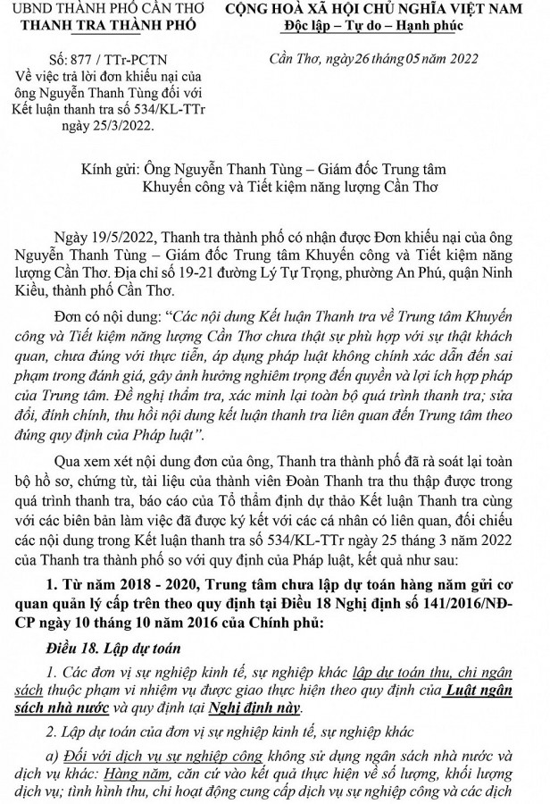 Bị quy kết sai phạm, Giám đốc Trung tâm Khuyến công và tiết kiệm năng lượng Cần Thơ kêu oan