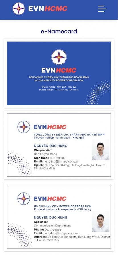 EVNHCMC số hóa hoạt động giao tiếp với danh thiếp điện tử