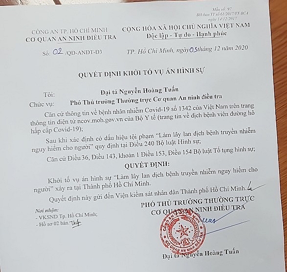 Khởi tố hình sự vụ án tiếp viên hàng không “làm lây lan dịch Covid-19”