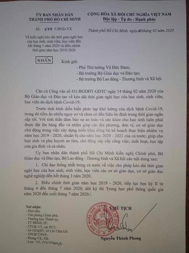 tpho chi minh kien nghi cho hoc sinh nghi den het thang 3 chong dich covid 19