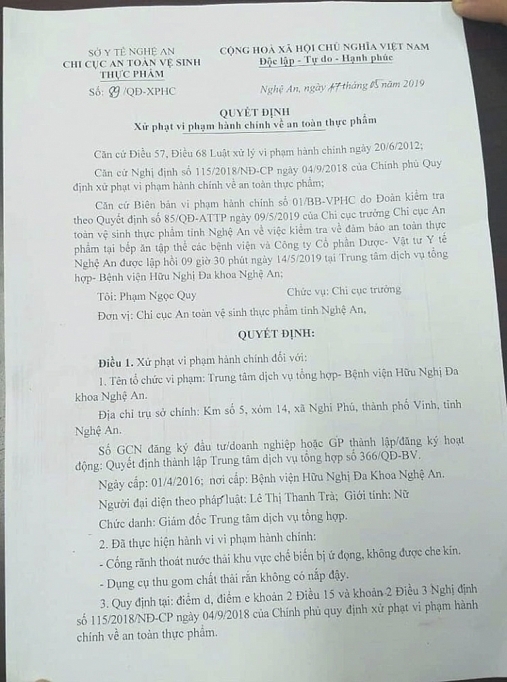 Một đơn vị y tế tại Nghệ An bị xử phạt vi phạm an toàn thực phẩm mot don vi y te tai nghe an bi xu phat vi pham an toan thuc pham