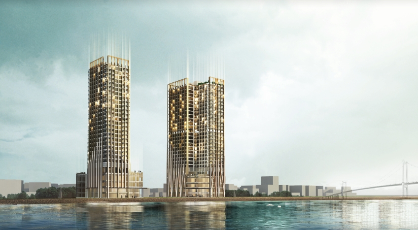 Cất nóc tòa tháp sử dụng kính cường lực dát vàng 24k tại Đà Nẵng cat noc toa thap su dung kinh cuong luc dat vang 24k tai da nang