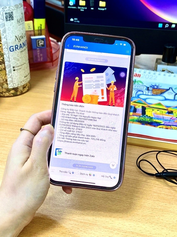 EVNHANOI: Tra cứu thông tin tiền điện dễ dàng trên ứng dụng Zalo