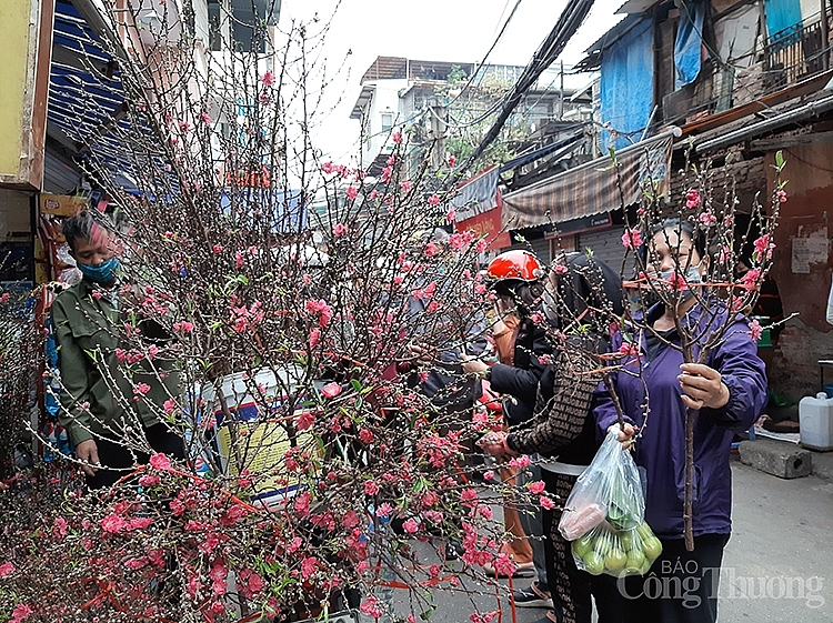 Cành hoa đào nhỏ được nhiều người chọn mua để thắp hương do giá khá hợp lý, khoảng 50.000 đồng/kg Cành hoa đào nhỏ được nhiều người chọn mua để thắp hương do giá khá hợp lý, khoảng 50.000 đồng/kg