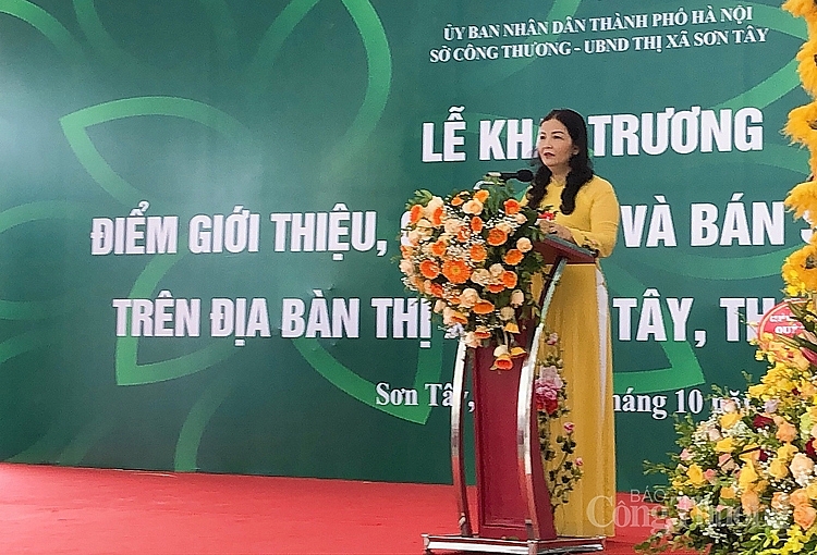 Bà Trần Thị Phương Lan- Phó Giám đốc Sở Công Thương Hà Nội phát biểu tại Lễ khai trương 1516-ba-tran-thi-phuong-lan-pho-giam-doc-so-cong-thuong-ha-noi-phat-bieu-tai-le-khai-mac