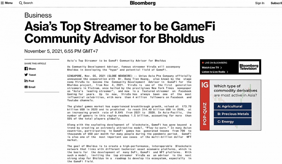 ViruSs trở thành cố vấn mảng GameFi của dự án công nghệ Bholdus ViruSs trở thành cố vấn mảng GameFi của dự án công nghệ Bholdus