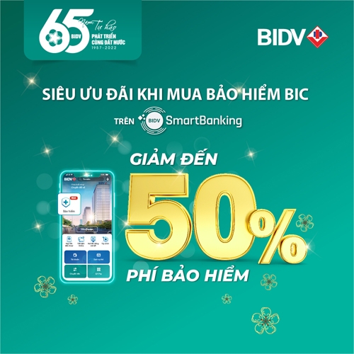 Ưu đãi tới 50% khi mua bảo hiểm BIC qua ứng dụng BIDV SmartBanking Ưu đãi tới 50% khi mua bảo hiểm BIC qua ứng dụng BIDV SmartBanking