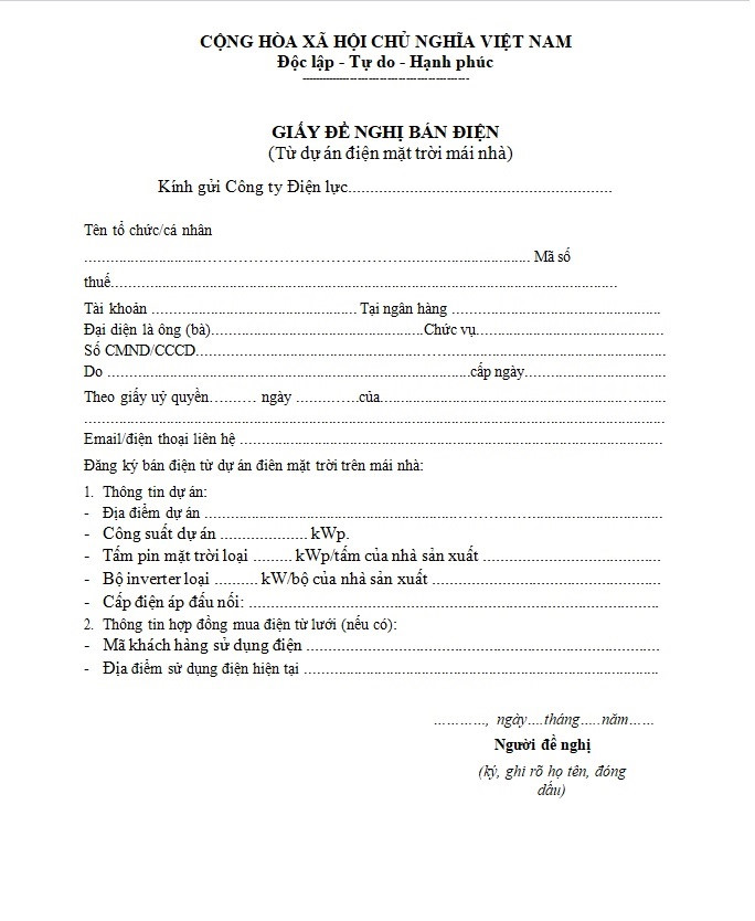 EVN HANOI cung cấp mẫu đăng ký bán Điện mặt trời áp mái evn hanoi cung cap mau dang ky ban dien mat troi ap mai