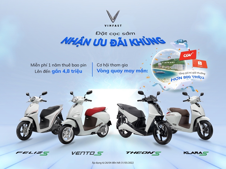 Nhận ưu đãi gần 5 triệu đồng khi đặt mua xe máy điện VinFast thế hệ mới Nhận ưu đãi gần 5 triệu đồng khi đặt mua xe máy điện VinFast thế hệ mới