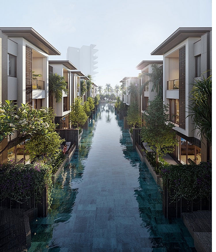 Không chỉ sở hữu tầm nhìn biển, biệt thự Sông Thu – Row Villa có hồ bơi trải dài sau hiên nhà, các căn được thiết kế tránh góc nhìn trực diện, đảm bảo tính riêng tư 1648 inter 3