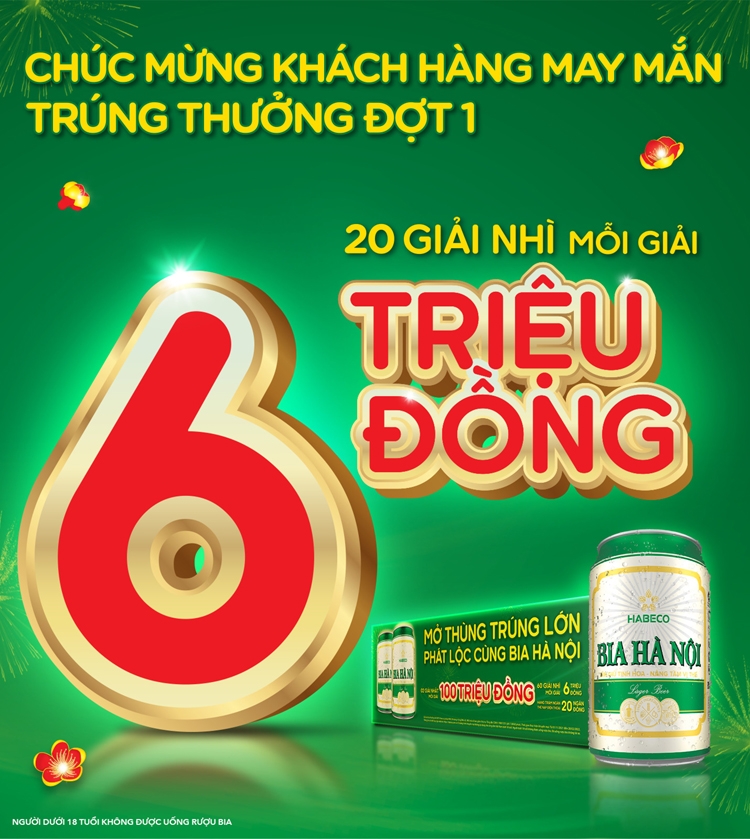 Bia Hà Nội công bố danh sách khách hàng may mắn trúng thưởng đợt 1 chương trình khuyến mại “Mở thùng trúng lớn – Phát lộc cùng Bia Hà Nội”