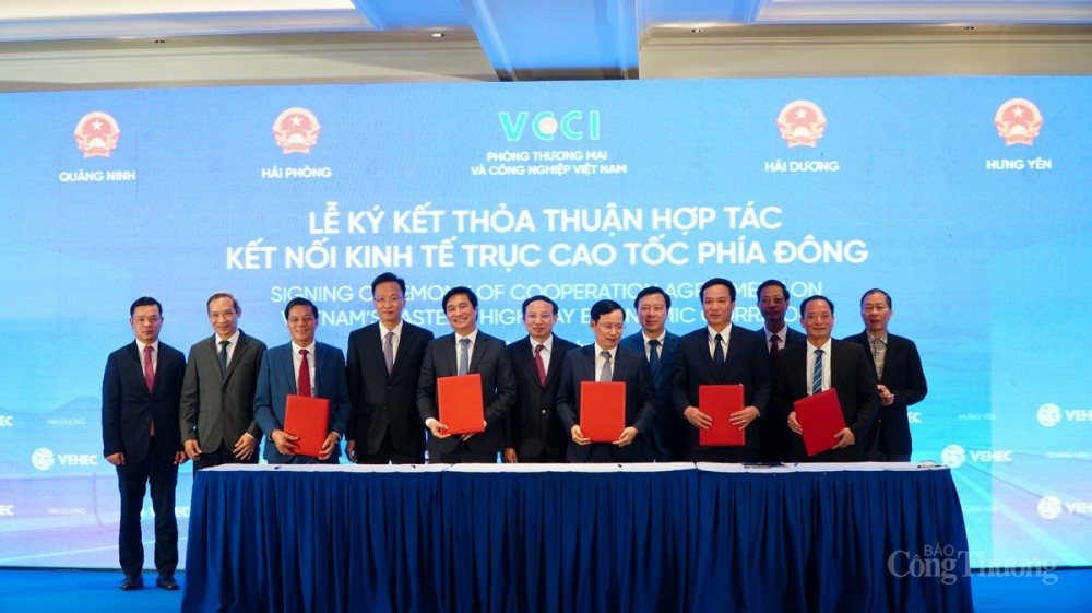 Lãnh đạo VCCI và 4 tỉnh Quảng Ninh, Hải Phòng, Hải Dương, Hưng Yên tổ chức Ký kết Thỏa thuận kết nối kinh tế trục cao tốc phía Đông.