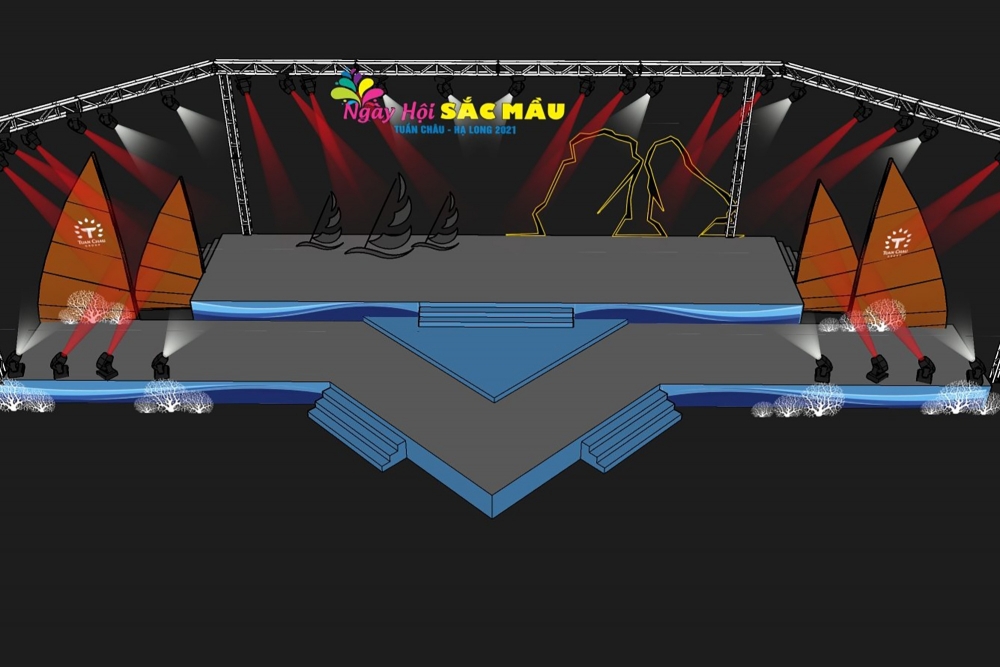 Phối cảnh sâu khấu với bối cảnh đằng sau là không gian Vịnh Hạ Long Phối cảnh sâu khấu với bối cảnh đằng sau là không gian Vịnh Hạ Long