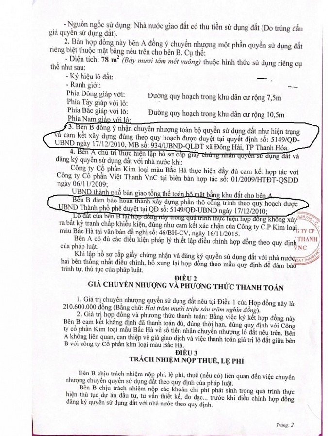 Thanh Hóa: Tổng Công ty Cổ phần Việt Thanh VNC cần thực hiện đúng cam kết trong hợp đồng
