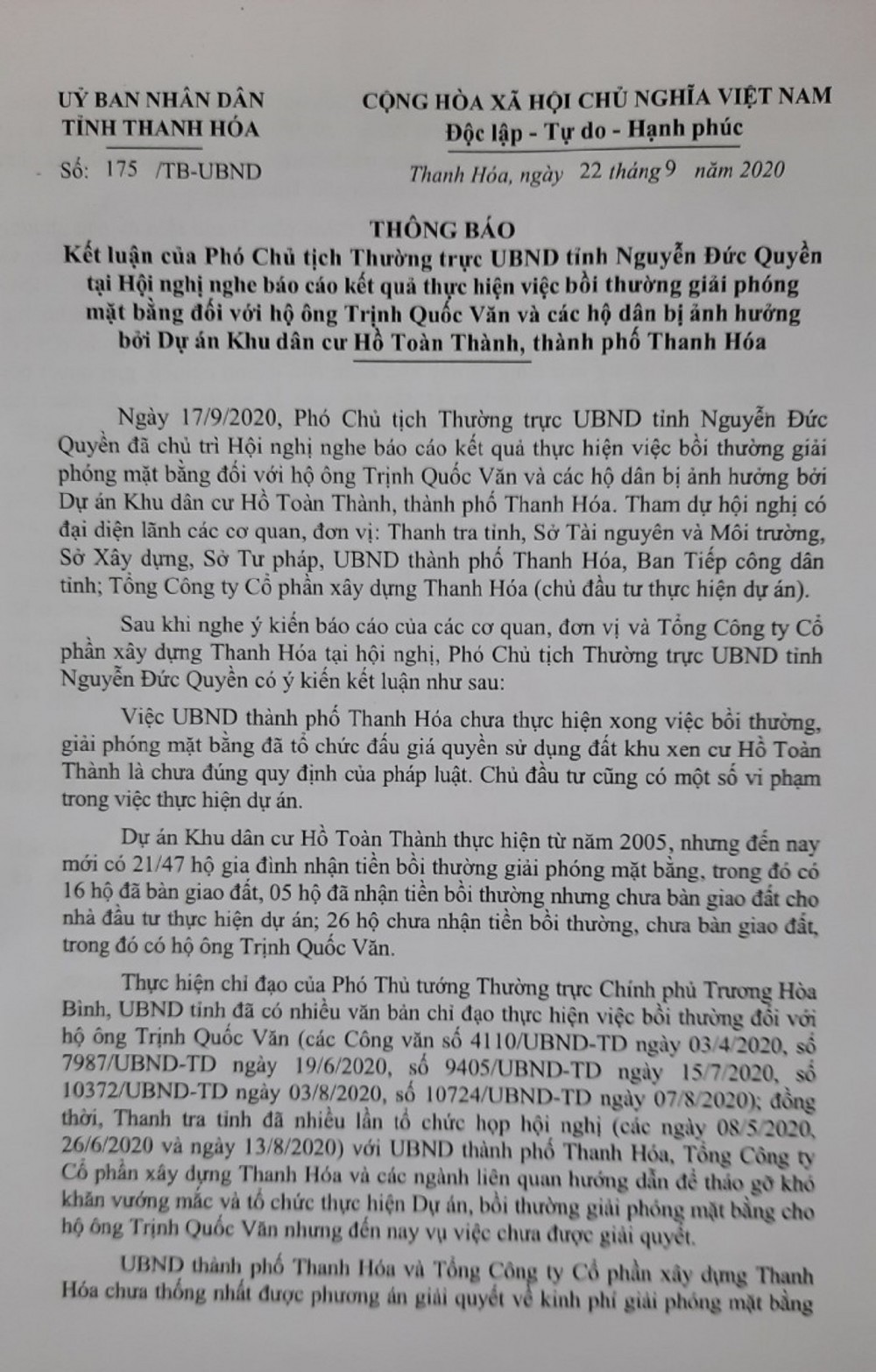 Thanh Hóa: Dự án Khu dân cư Hồ Toàn Thành kéo dài nhiều năm có lỗi của UBND TP. Thanh Hóa Thanh Hóa: Dự án Khu dân cư Hồ Toàn Thành kéo dài nhiều năm có lỗi của UBND TP. Thanh Hóa