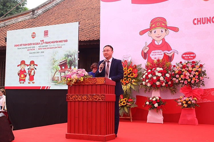 Ông Phạm Trung Kiên – TGĐ Công ty CP văn phòng phẩm Hồng Hà phát biểu tại chung kết Ngày hội