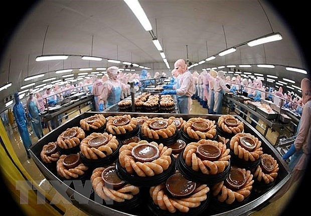 Dây chuyền chế biến tôm đông lạnh xuất khẩu của Công ty Cổ phần thủy sản Minh Phú Hậu Giang