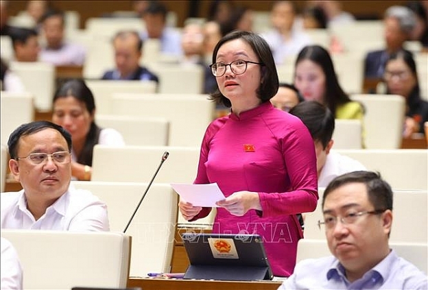 Đại biểu Quốc hội tỉnh Nghệ An Thái Thị An Chung phát biểu ý kiến. Ảnh: Văn Điệp/TTXVN