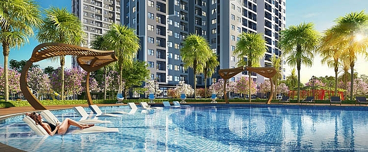 Hồ bơi Tropical Palm rộng hơn 1.000 m2 ở phân khu The Miami mang tới cảm giác thảnh thơi, thư thái, thích thú cho cư dân