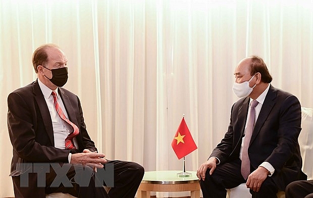 Chủ tịch nước Nguyễn Xuân Phúc gặp Chủ tịch Ngân hàng Thế giới David Malpass. 