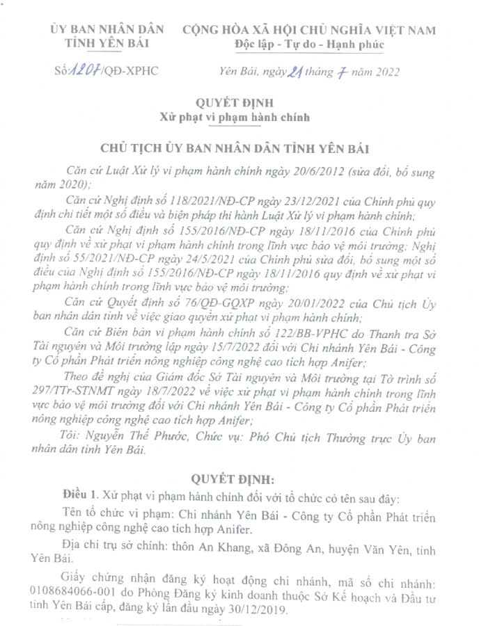 Yên Bái: Xử phạt vi phạm môi trường 284 triệu đồng Yên Bái: Xử phạt vi phạm môi trường 284 triệu đồng