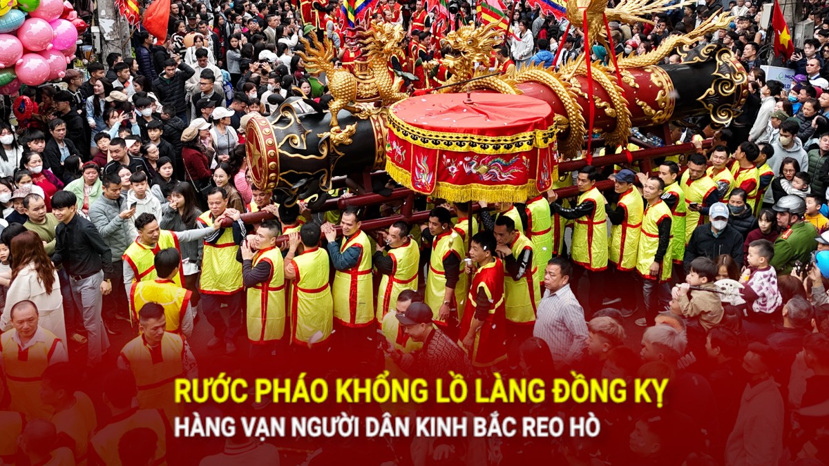 Hàng vạn người reo hò trong lễ hội rước pháo khổng lồ làng Đồng Kỵ