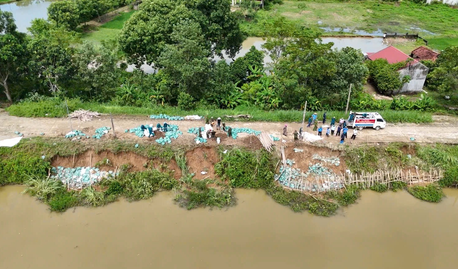 Thanh Hóa: Khẩn trương gia cố các tuyến đê bị sạt lở