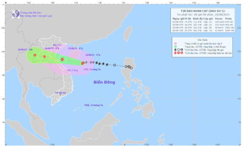 Bão số 5 cách Nghệ An 585km, di chuyển nhanh