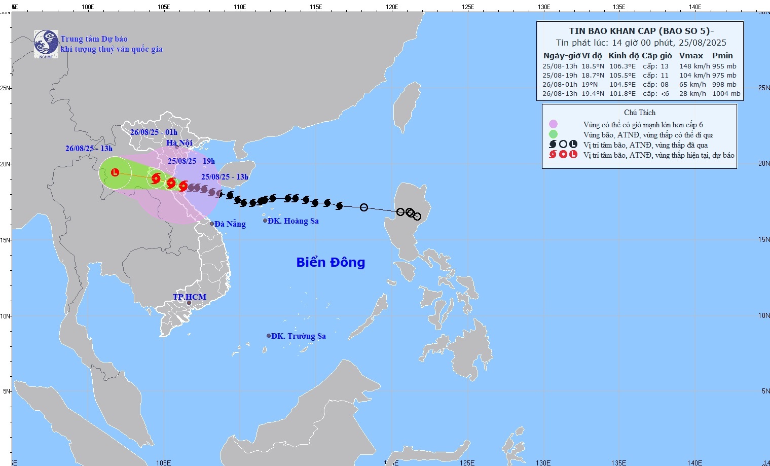 Bão số 5: Sức gió mạnh nhất vùng gần tâm bão mạnh cấp 13, giật cấp 16