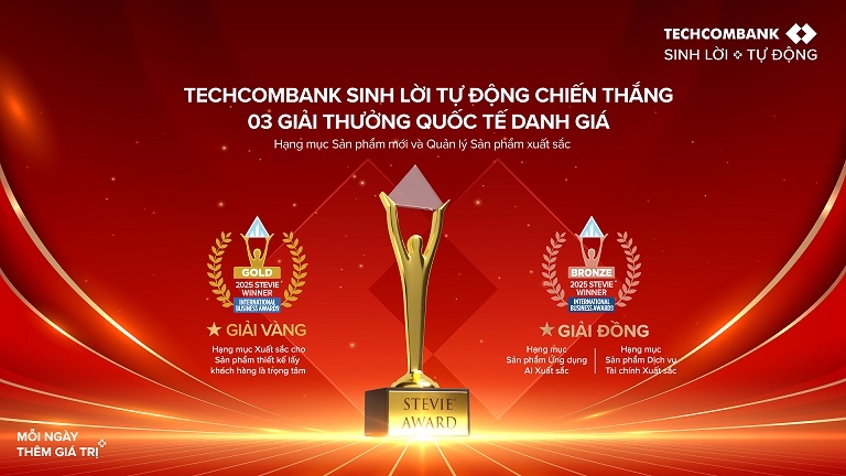 Techcombank Sinh lời tự động 2.0 giành giải vàng Stevie Awards 2025
