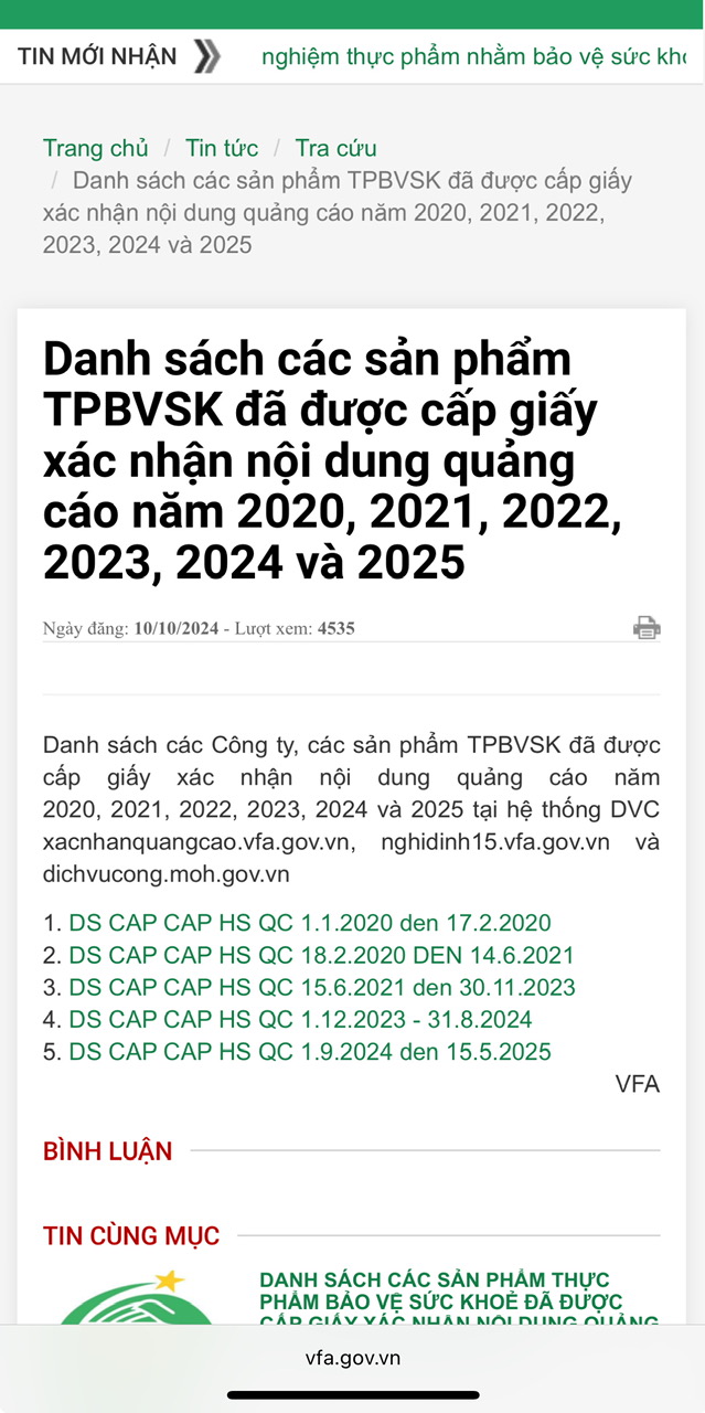 Cục An toàn thực phẩm hướng dẫn tra cứu giấy phép quảng cáo thực phẩm chức năng