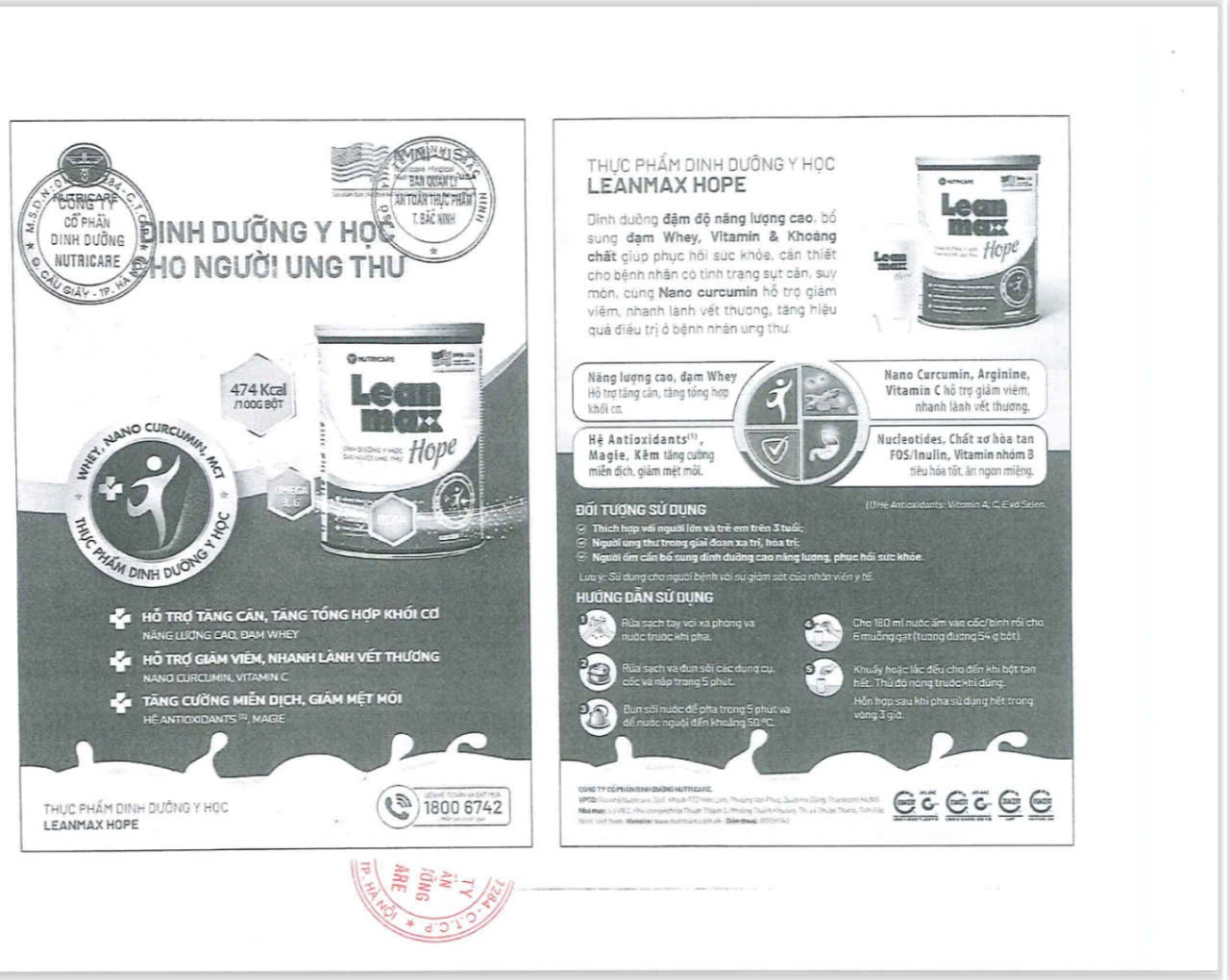 Nutricare cung cấp nội dung được quảng cáo Leanmax Hope, Leanmax Ligos