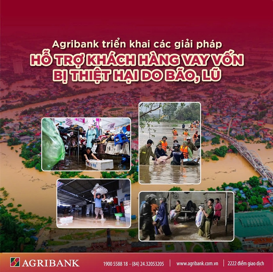 Agribank giảm tới 2%/năm lãi suất cho vay hỗ trợ khách hàng bị ảnh hưởng, thiệt hại do bão, lũ