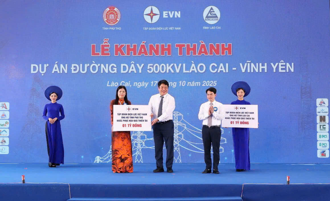 Lãnh đạo EVN trao quà ủng hộ đồng bào bị ảnh hưởng bởi lũ lụt.