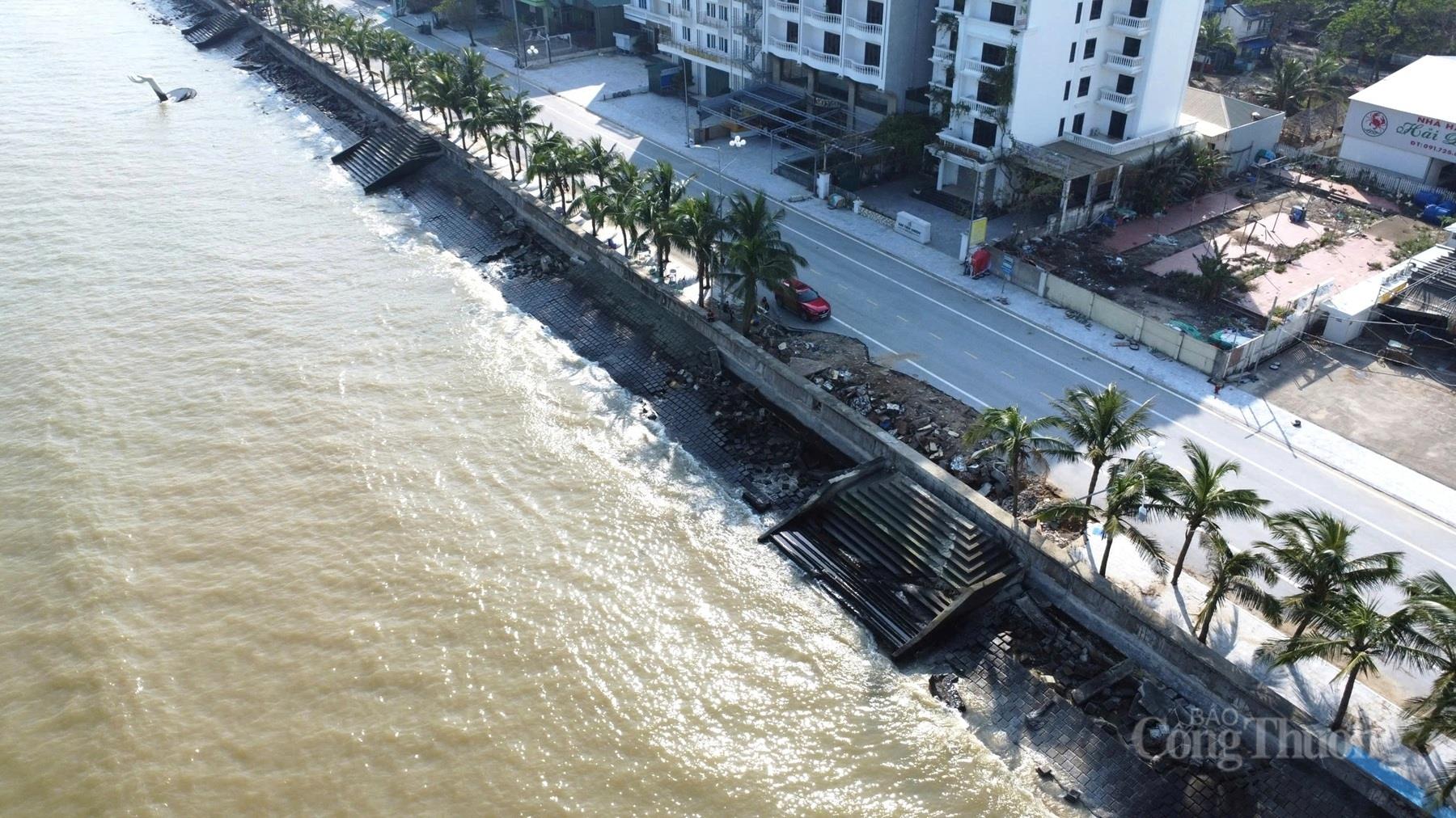 Bão làm tan hoang bờ kè ven biển Khu du lịch Hải Tiến tỉnh Thanh Hóa