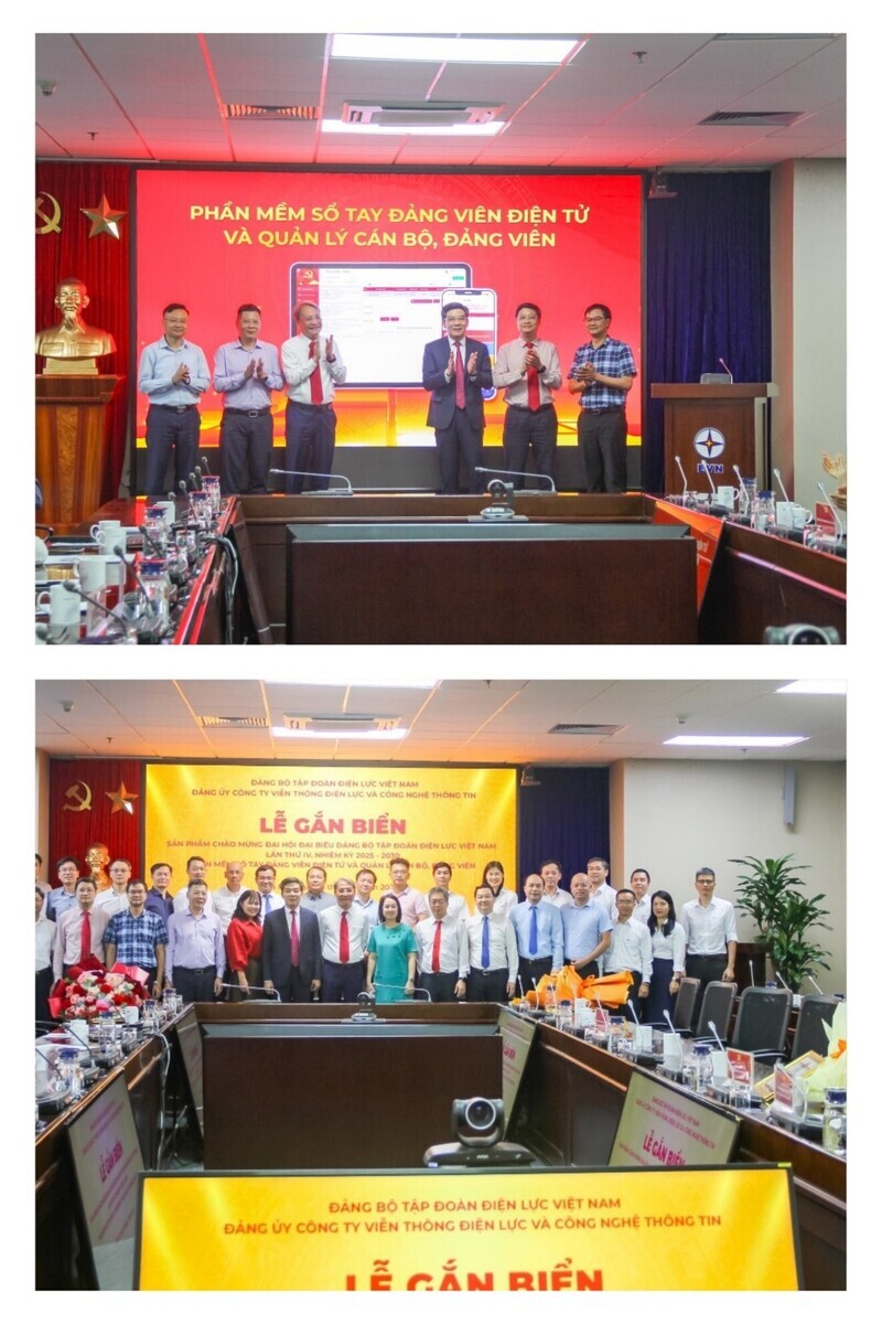 Lễ gắn biển sản phẩm chào mừng Đại hội đại biểu Đảng bộ EVN lần thứ IV nhiệm kỳ 2025- 2030 phần mềm “Sổ tay Đảng viên điện tử và quản lý cán bộ, đảng viên”.