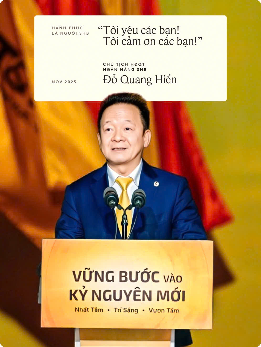 Chủ tịch HĐQT Ngân hàng SHB Đỗ Quang Hiển phát biểu tại Ngày hội Văn hóa của hai doanh nghiệp SHB và T&T Group