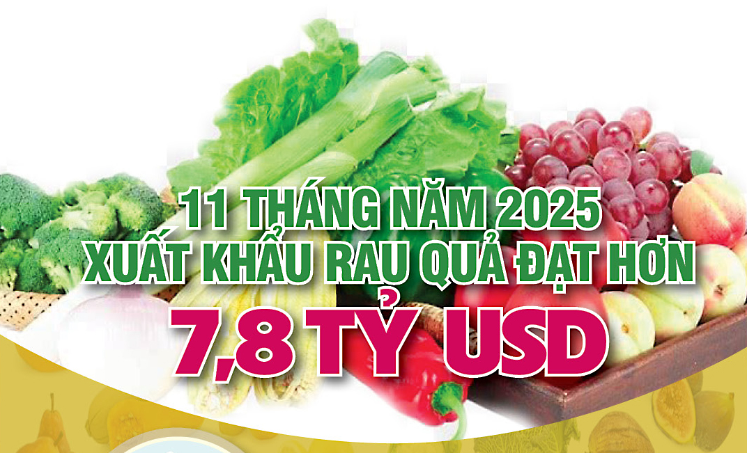 11 tháng năm 2025: Xuất khẩu rau quả đạt hơn 7,8 tỷ USD