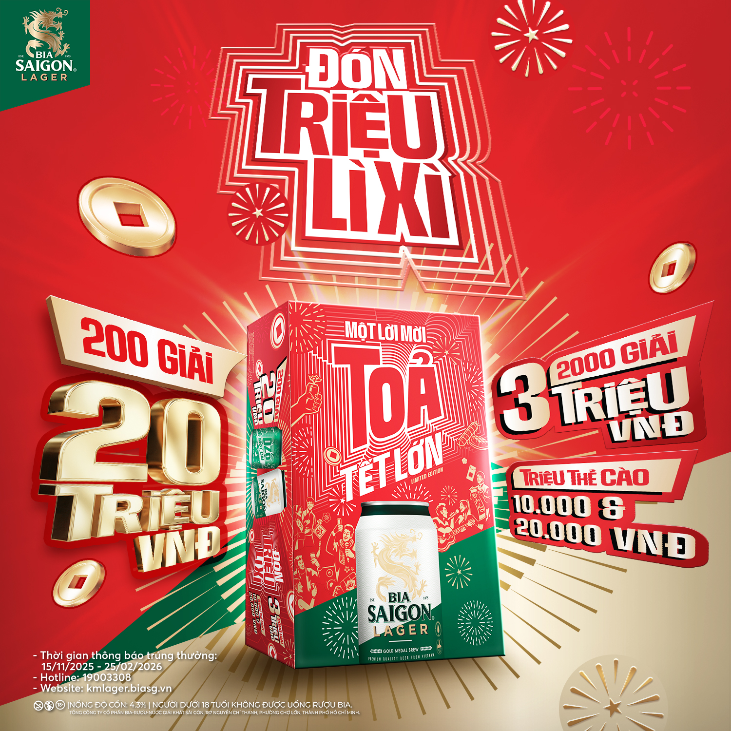Bia Saigon bất ngờ tung hàng triệu 'lì xì' cho người dùng: Tỏa Tết lớn chính là đây!