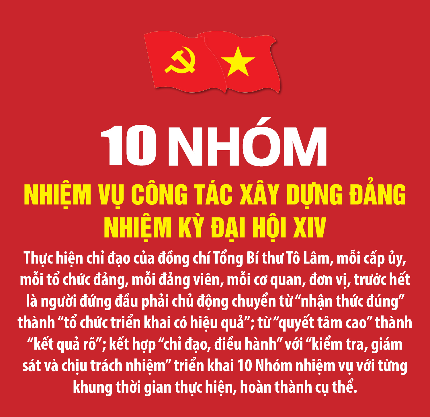 10 nhóm nhiệm vụ công tác xây dựng Đảng nhiệm kỳ Đại hội XIV