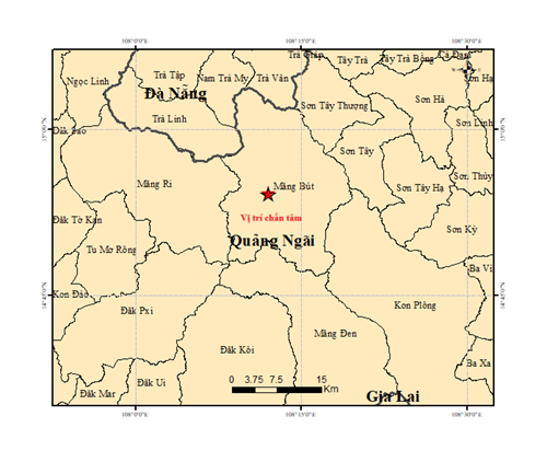 Ngày 20-21/2 có 6 trận động đất xảy ra tại Quảng Ngãi