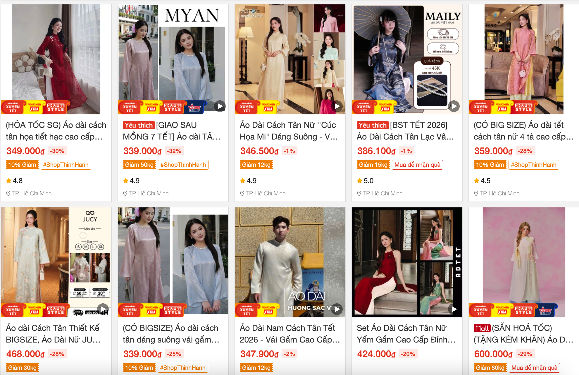 Áo dài lập kỷ lục doanh thu trên sàn thương mại điện tử dịp Tết