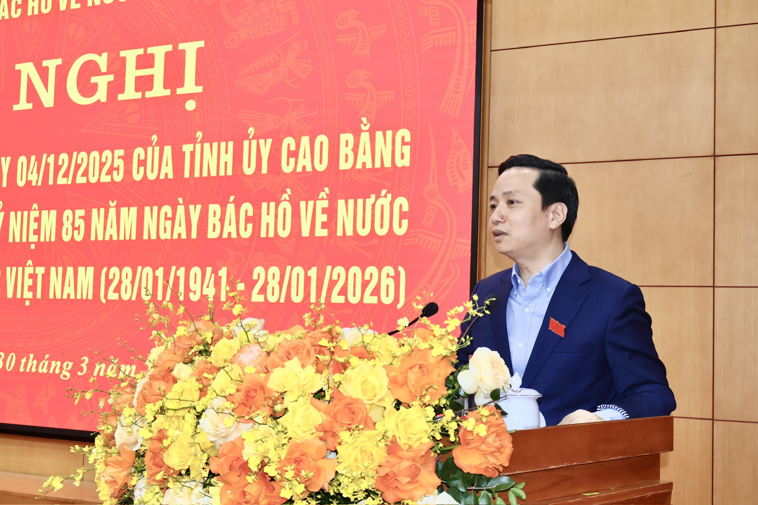 Ông Lê Hải Hòa, Ủy viên dự khuyết Ban Chấp hành Trung ương Đảng, Phó Bí thư Tỉnh ủy, Chủ tịch UBND tỉnh Cao Bằng phát biểu tại hội nghị.