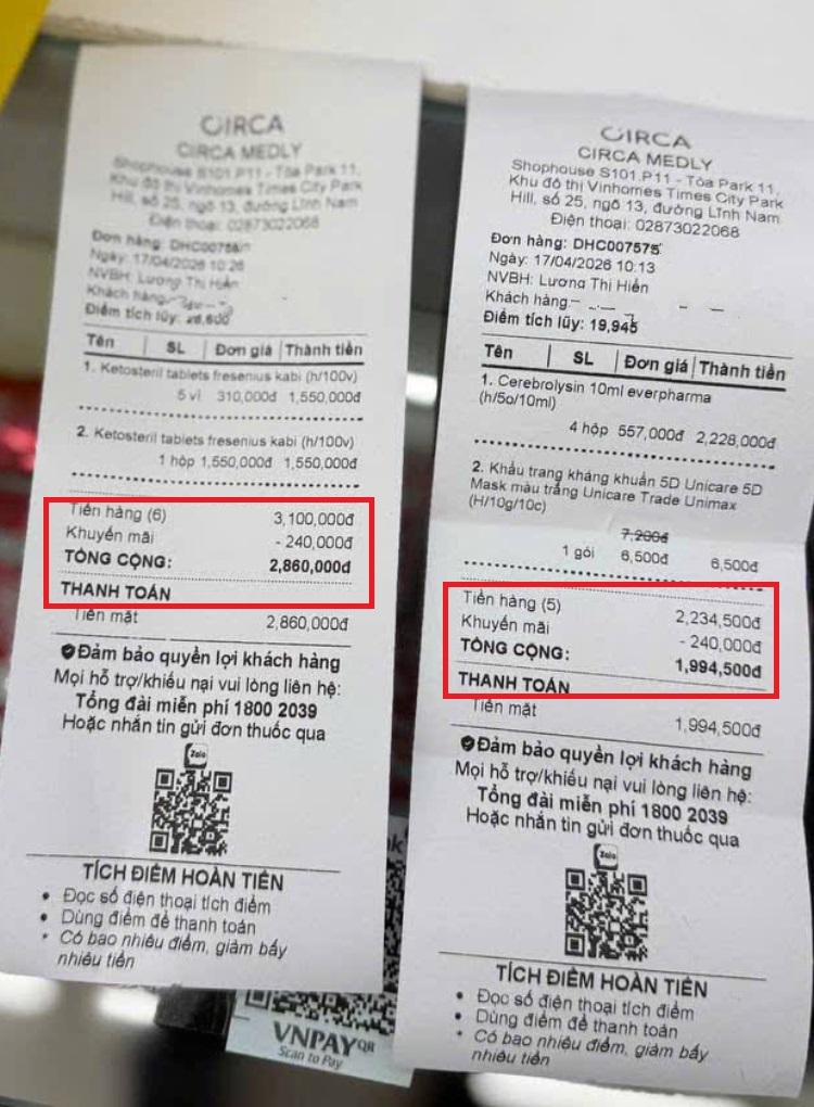 Hóa đơn do bạn đọc cung cấp.