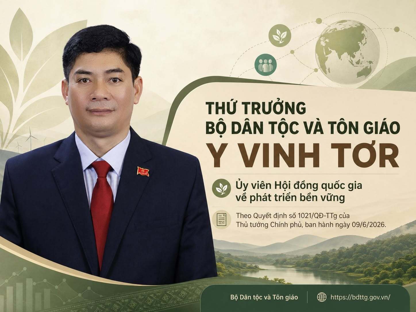 Thứ trưởng Bộ Dân tộc và Tôn giáo làm Ủy viên Hội đồng quốc gia về phát triển bền vững. Ảnh: Bộ Dân tộc và Tôn giáo