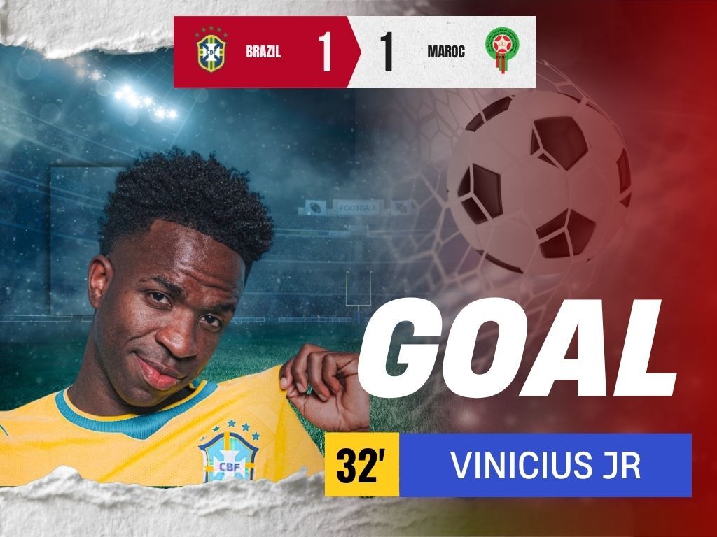 Vinicius Jr quân bình tỉ số 1-1.