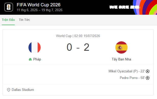 Tây Ban Nha thắng Pháp 2-0, lần thứ hai tiến vào chung kết World Cup