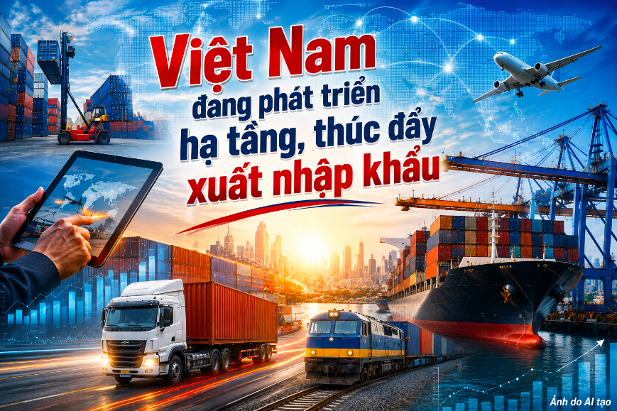 Việt Nam đang đẩy mạnh phát triển hạ tầng, Logictics thúc đẩy xuất nhập khẩu hàng hoá.