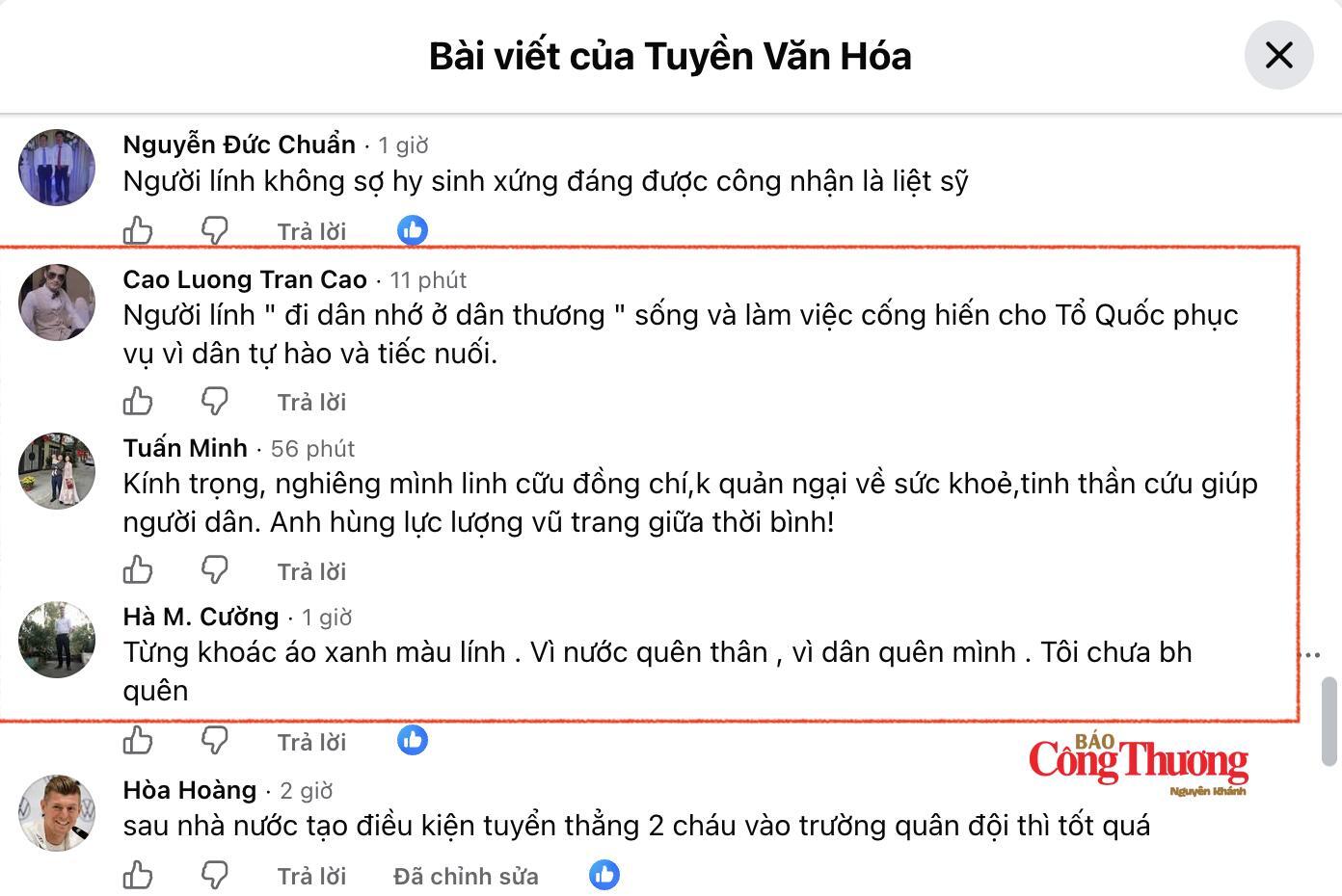 Tài khoản Tuấn Minh bày tỏ sự kính trọng, nghiêng mình trước linh cữu đồng chí, gọi anh là "anh hùng lực lượng vũ trang giữa thời bình". Ảnh chụp từ màn hình.