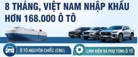 Infographic | 8 tháng, Việt Nam nhập khẩu hơn 168.000 ô tô